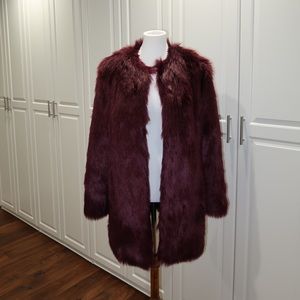Burgundy Faux Fur Coat